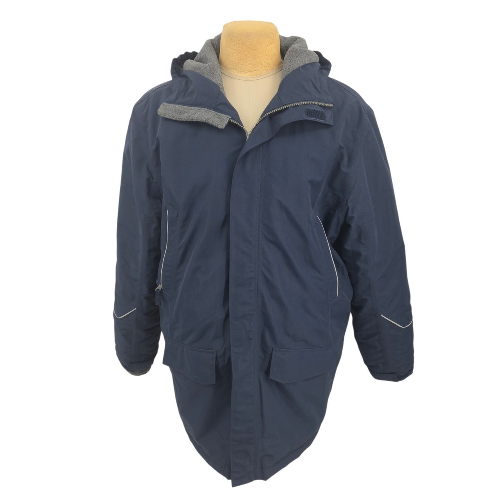 Lands' End Squall Parka Jacket Men L Navy Blue Waterproof Fleece Lined Hooded